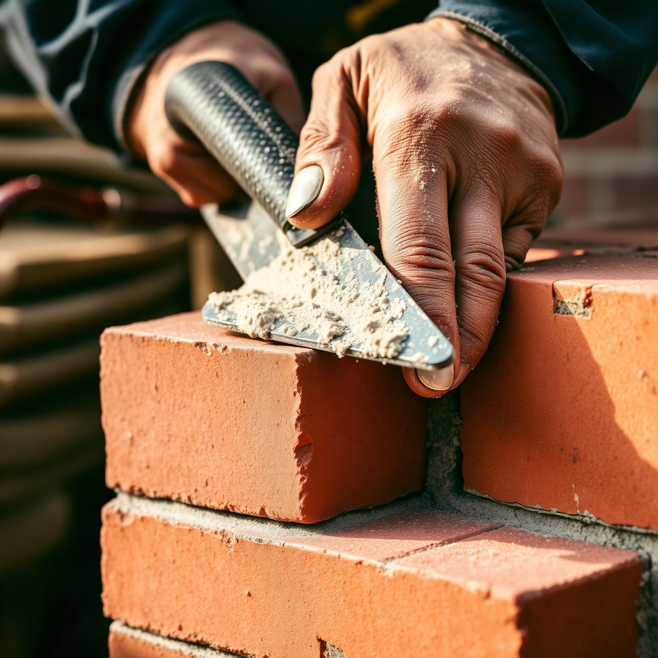 Bricklayer applying mortar
